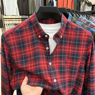 新款 格子男衬衫 男衬衣纯棉100休闲百搭亲肤透气男士 长袖 早秋装