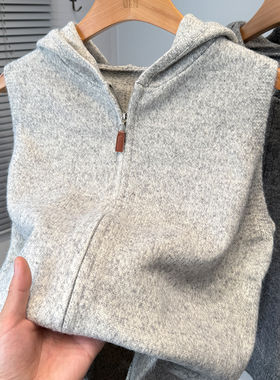 秋冬连帽加厚针织开衫马甲男