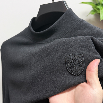 高端德绒半高领打底衫男秋冬新款双面磨毛保暖秋衣男士长袖T恤衫