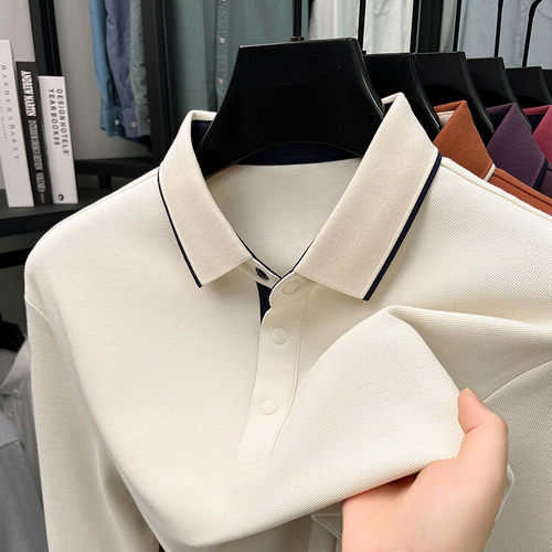 严选长绒棉！秋季新款100%纯棉长袖T恤男休闲翻领POLO衫潮流上衣