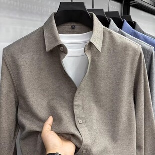 纯色商务休闲男士 轻奢羊毛呢子衬衫 厚款 秋冬季 保暖衬衣外套 男长袖