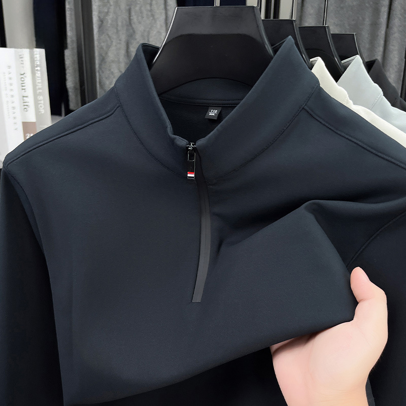 高端秋冬季一体抓绒男士长袖卫衣半拉链立领打底衫保暖休闲上衣男