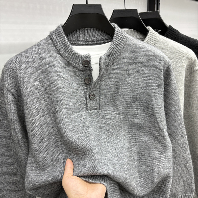 假两件圆领毛衣男款冬季翻领老钱风针织衫上衣慵懒风外套品牌正品