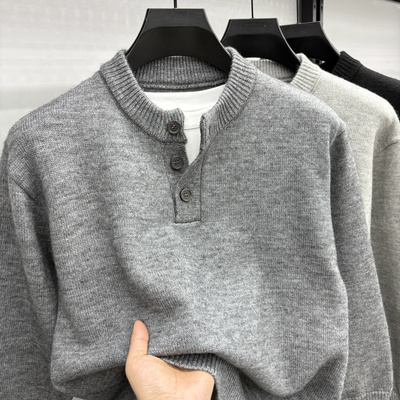 假两件圆领毛衣男款冬季翻领老钱风针织衫上衣慵懒风外套品牌正品