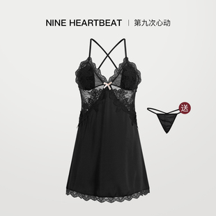 性感蕾丝吊带睡裙女带胸垫夏季V领露背法式高级感冰丝睡衣家居服