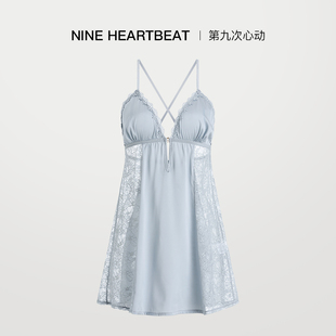 法式蕾丝吊带诱惑睡裙女夏带胸垫冰丝性感V领露背睡衣家居服外袍