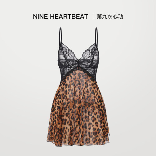 夏季性感豹纹蕾丝吊带修身睡裙