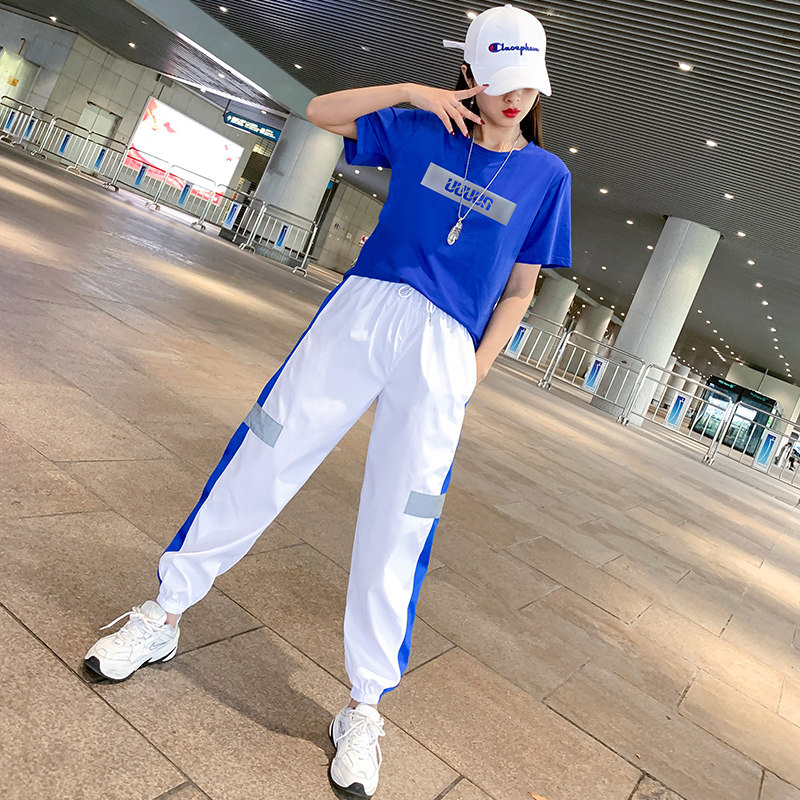 여름 패션 고스트 셔플 댄스 스퀘어 댄스 새로운 재즈 댄스 캐주얼 운동복 스웨트 셔츠 여성 여름을위한 투피스 슈트