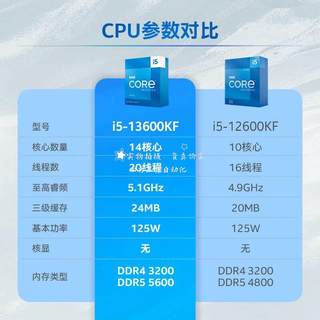 拍/Intel/英特尔i5-13600KF 13代cpu处理器14核20线程5.1Ghz散片