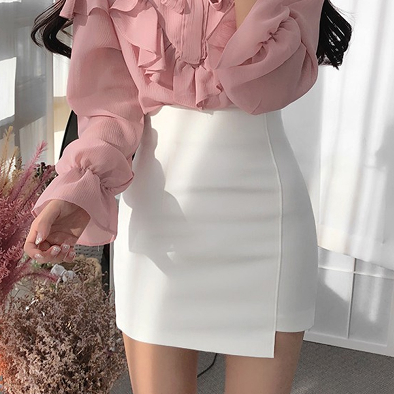 白色短裙女夏短款2022新款半身裙高腰紧身包臀性感不规则一步裙春