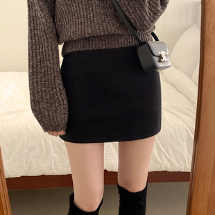 秋冬短裙女毛呢半身裙新款 高腰包臀百搭小个子紧身呢子一步裙 韩版
