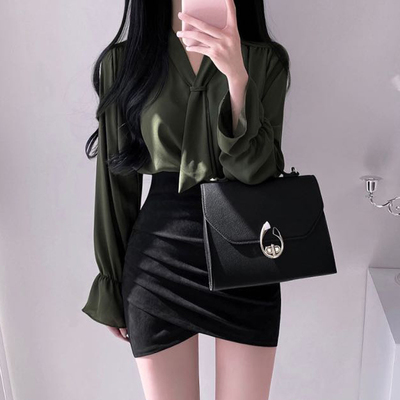 修身韩版套头长袖雪纺