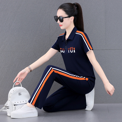 夏季薄运动套装女大码冰丝休闲装