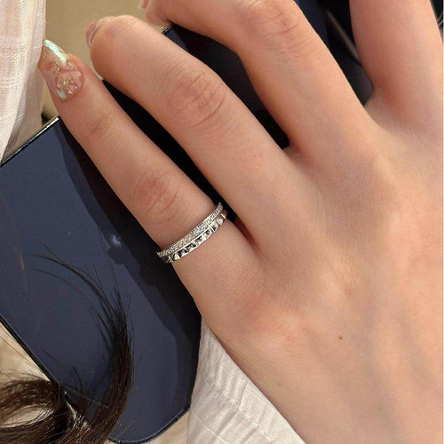 S925纯银格纹】尾戒半钻半素小众高级感精致轻奢简约戒指指环