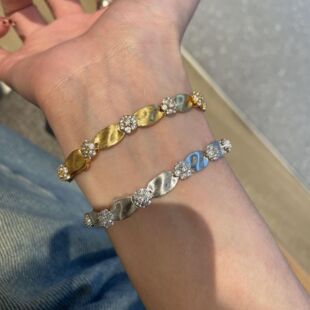 925纯银拉丝缎带手链中古vintage轻奢高级绸锻花朵晶钻手饰