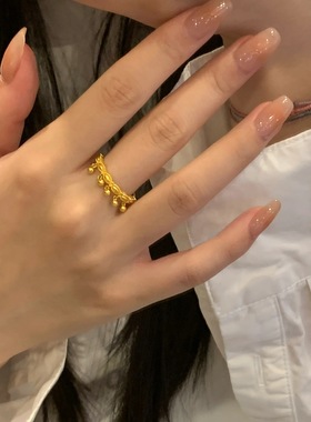 佩珠珠宝18K金色波浪流苏戒指