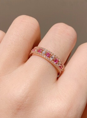 925银夜海棠】粉色钻石玫瑰金戒指宝石小众中古设计轻奢排戒指环