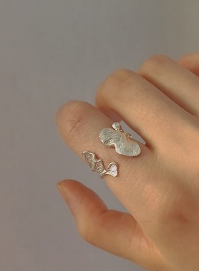 银杏开口指环小众设计戒指