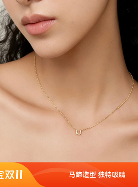 马年限定S925纯银富马】项链U形马蹄吊坠女款镀14K金细款锁骨链