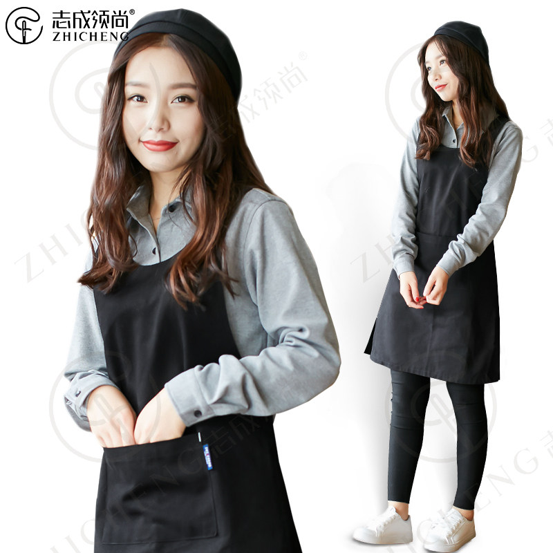 秋冬烘焙店员服务员加厚员工工作服主题餐厅衬衣背带长围裙套装