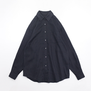 节可穿简约高级感亚麻衬衫 FRENCH LINEN哑光黑胸前单个贴袋多季