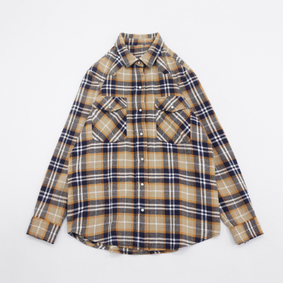 优质棉混纺Loose-fitting触感绵密高穿搭率橘色大格子磨毛衬衫