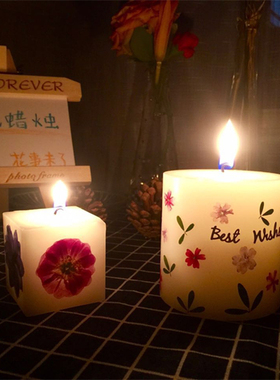 classic经典无烟圆柱方形蜡烛 干花香薰蜡片蜡烛 多尺寸象牙/白色