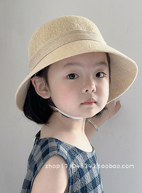 女宝宝帽子夏季网眼遮阳女童公主风草帽太阳帽儿童大檐防晒春渔夫