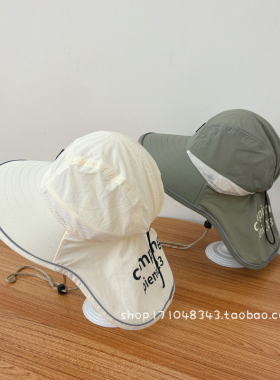 儿童帽子夏季速干薄款网眼大檐遮阳防晒披肩帽宝宝挡紫外线太阳帽