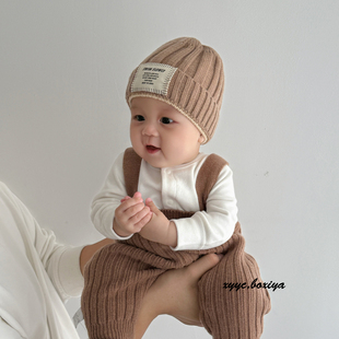 宝宝帽子秋冬婴儿毛线帽男女孩冬季 保暖厚套头帽小月龄针织护耳帽
