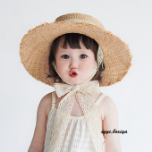 女宝宝帽子夏天薄款 透气遮阳防晒草帽儿童渔夫帽拉菲草沙滩太阳帽