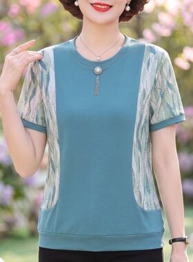 纯棉短袖t恤女装夏季2026新款洋气妈妈体恤大码胖mm宽松遮肉上衣