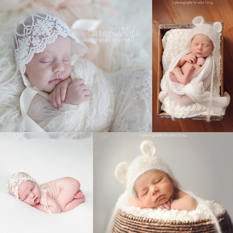 新生婴儿拍照裹布道具马海毛蕾丝帽子影楼宝宝满月照摄影服装洋气