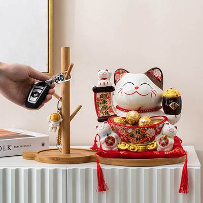 创意招财猫玄关钥匙收纳摆件装饰品创意开业店铺收银台礼物送礼