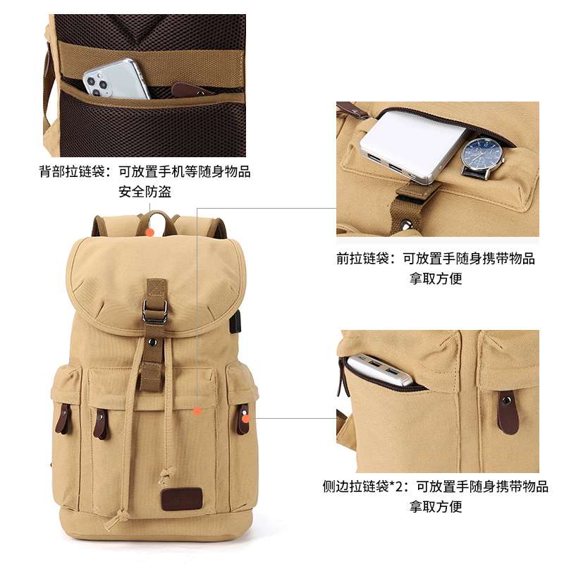 复古男士帆布双肩包大容量书包大学生2022新款小型旅行电脑背包