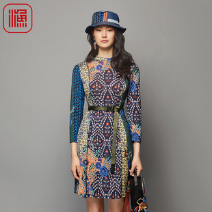 渔牌女装 秋季 羊毛针织印花休闲连衣裙子潮流时尚 FGFC0026 新款