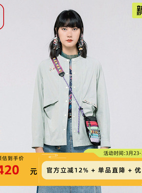 渔牌女装春季新款圆领休闲风衣料弹力短款外套女上衣FGGA3003