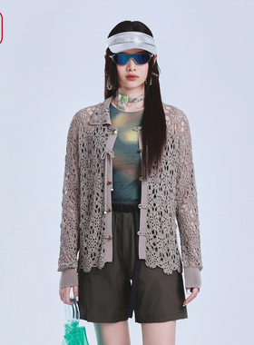 渔牌2026新中式镂空开衫复古钩花针织衫气质通勤外搭上衣FGIB3610