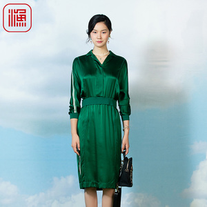 渔女装裙子女夏季新款气质通勤连衣裙女神范弹力缎面FGFB0121
