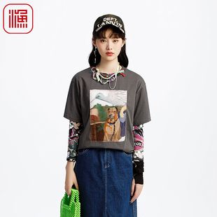 FISHING针织衫 印花纯棉休闲T恤上衣女FGHA2035 女2025新款 春夏短袖