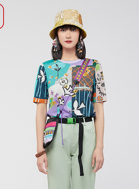 FISHING女装短袖t恤女新款针织休闲个性印花棉感上衣FGGA2002