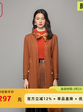 渔女装毛呢外套女2023新款刺绣花长款休闲羊毛呢大衣百搭FGFC3201