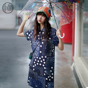 非鱼文艺复古波点连衣裙夏季新款polo领连衣裙多色减龄休闲裙