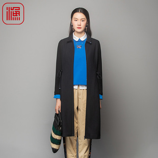 FISHING大衣女新款 绣花羊毛呢外套显瘦FGFD3226 系带过膝长款