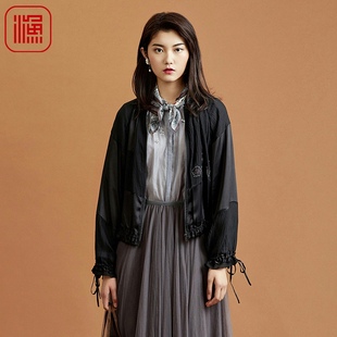 FISHING外套女2021年新款 外套FFNC3040 春秋真丝缎面拼接绣花短款