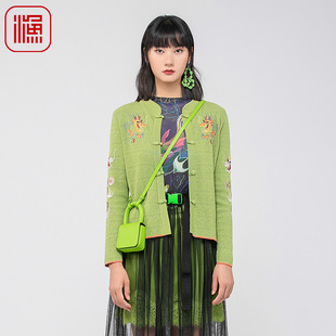 复古盘扣纯棉中国龙绣花针织上衣FGGA3601 春季 渔女装 毛衣新款