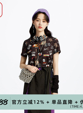 FISHING女装短袖t恤女2025新款春夏修身弹力印花短袖上衣FGHA2062
