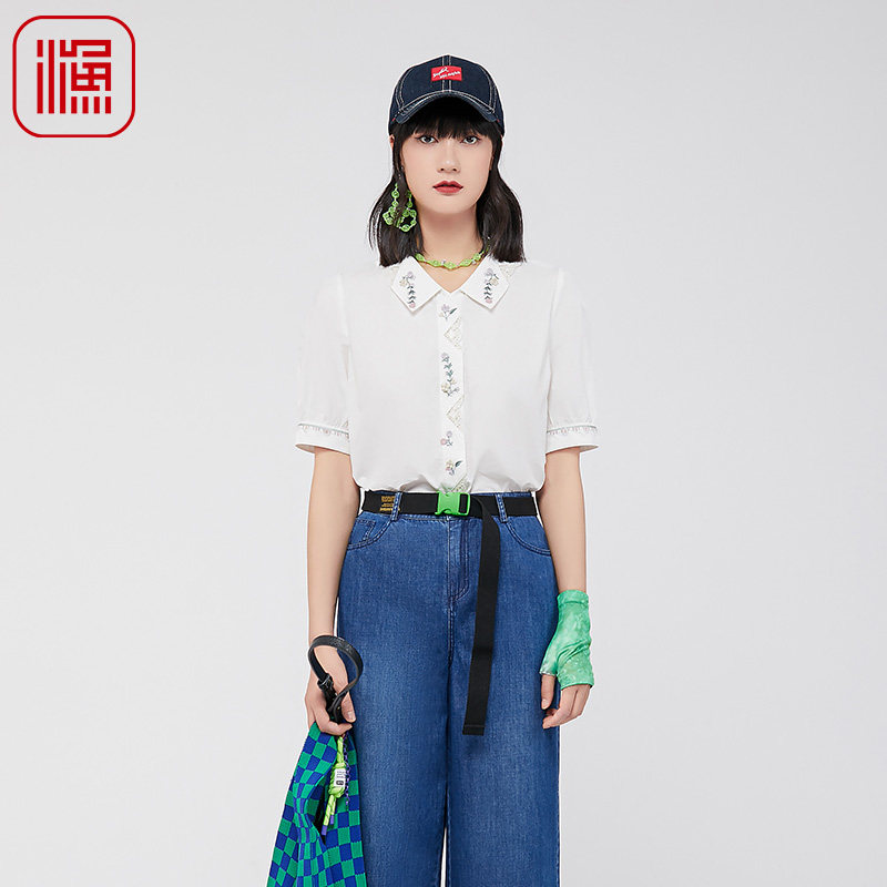 渔服饰春装女款年新款纯棉全棉刺绣花简约休闲衬衣服FGGA2205