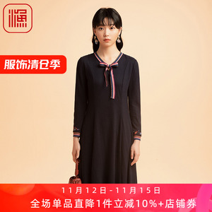 渔牌女秋装新款薄款款羊毛收腰显瘦长袖针织连衣裙女FGEC0035