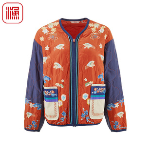 渔牌女装 秋冬季 丝棉复古中国风短款 外套FGGC4028 棉服女年新款